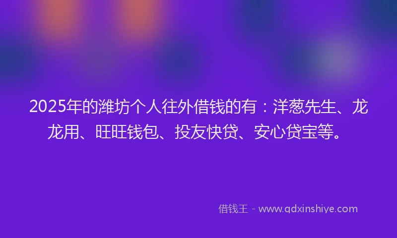 2025年的潍坊个人往外借钱的有：洋葱先生、龙龙用、旺旺钱包、投友快贷、安心贷宝等。