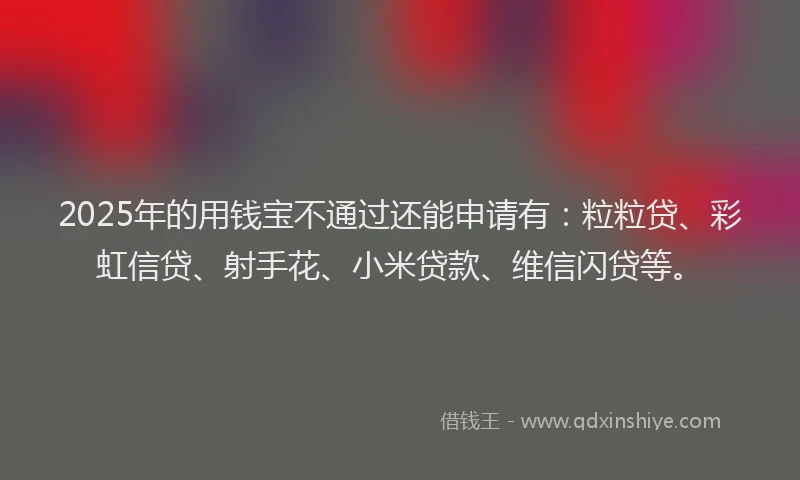 2025年的用钱宝不通过还能申请有：粒粒贷、彩虹信贷、射手花、小米贷款、维信闪贷等。