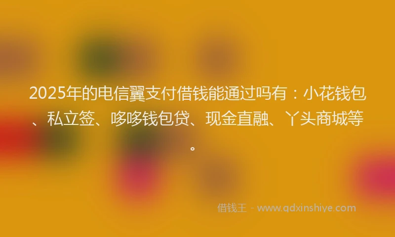 2025年的电信翼支付借钱能通过吗有：小花钱包、私立签、哆哆钱包贷、现金直融、丫头商城等。