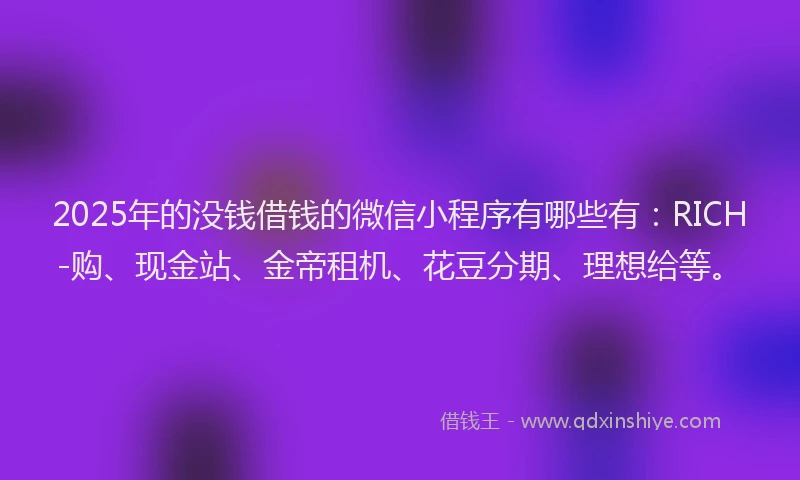 2025年的没钱借钱的微信小程序有哪些有：RICH-购、现金站、金帝租机、花豆分期、理想给等。