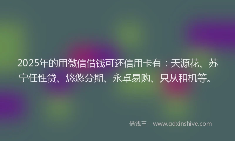 2025年的用微信借钱可还信用卡有：天源花、苏宁任性贷、悠悠分期、永卓易购、只从租机等。