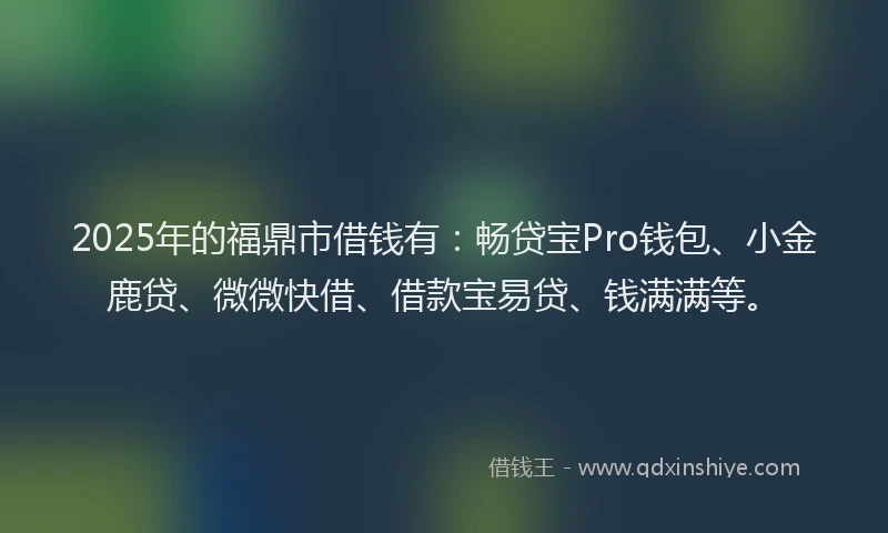 2025年的福鼎市借钱有：畅贷宝Pro钱包、小金鹿贷、微微快借、借款宝易贷、钱满满等。
