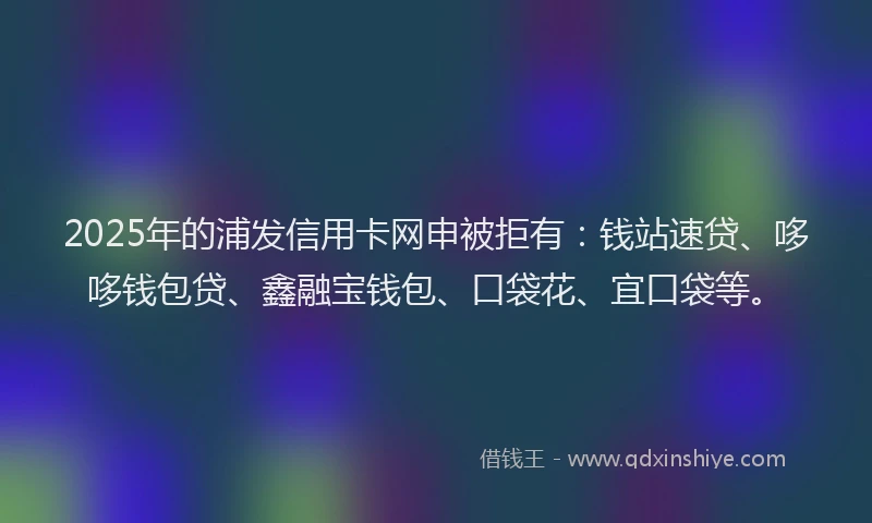 2025年的浦发信用卡网申被拒有：钱站速贷、哆哆钱包贷、鑫融宝钱包、口袋花、宜口袋等。