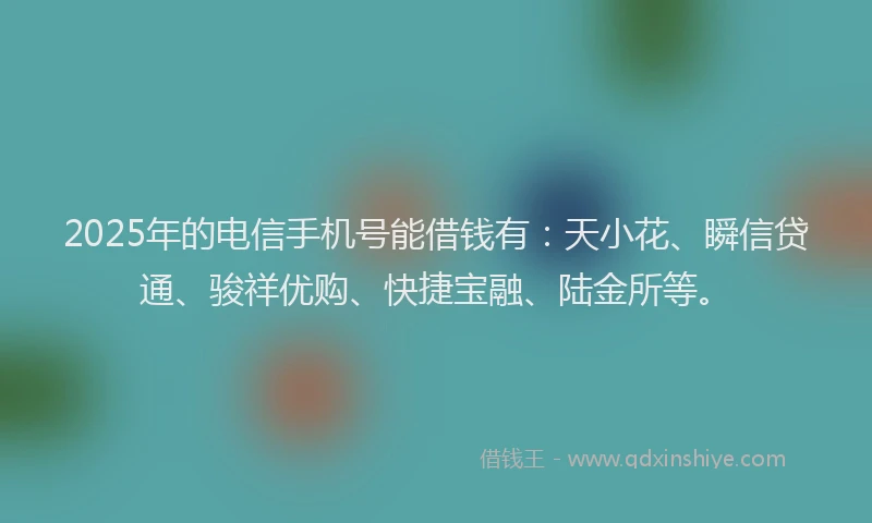 2025年的电信手机号能借钱有：天小花、瞬信贷通、骏祥优购、快捷宝融、陆金所等。