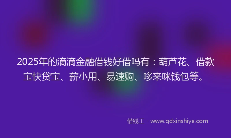 2025年的滴滴金融借钱好借吗有：葫芦花、借款宝快贷宝、薪小用、易速购、哆来咪钱包等。