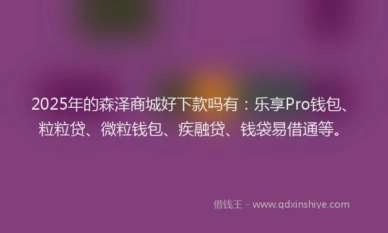 2025年的森泽商城好下款吗有：乐享Pro钱包、粒粒贷、微粒钱包、疾融贷、钱袋易借通等。