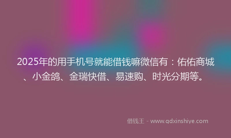 2025年的用手机号就能借钱嘛微信有：佑佑商城、小金鸽、金瑞快借、易速购、时光分期等。