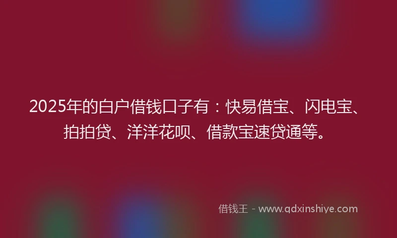 2025年的白户借钱口子有：快易借宝、闪电宝、拍拍贷、洋洋花呗、借款宝速贷通等。
