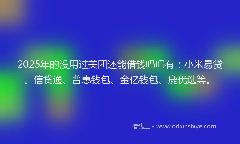 2025年的没用过美团还能借钱吗吗有:小米易贷、信贷通、普惠钱包、金亿钱包、鹿优选等。