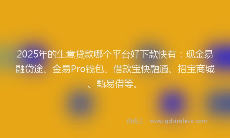 2025年的生意贷款哪个平台好下款快有:现金易融贷途、金易Pro钱包、借款宝快融通、招宝商城、甄易借等。