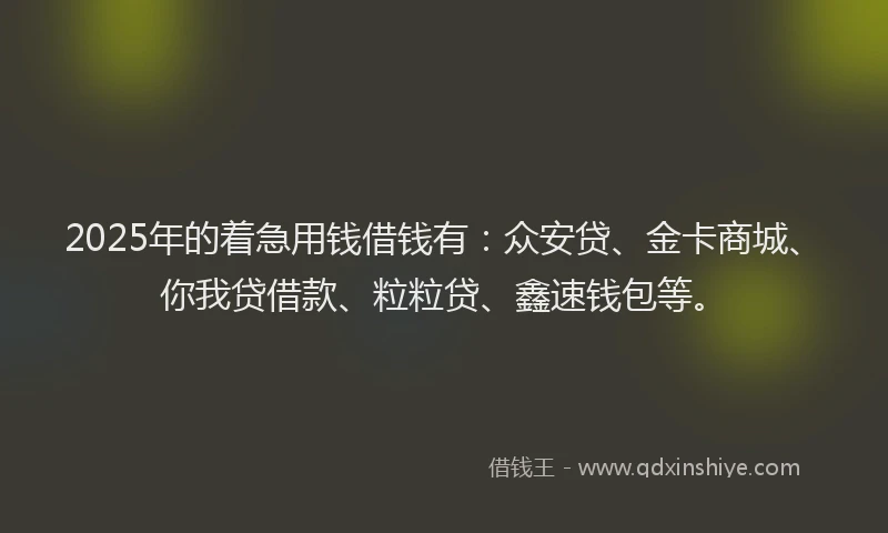 2025年的着急用钱借钱有：众安贷、金卡商城、你我贷借款、粒粒贷、鑫速钱包等。