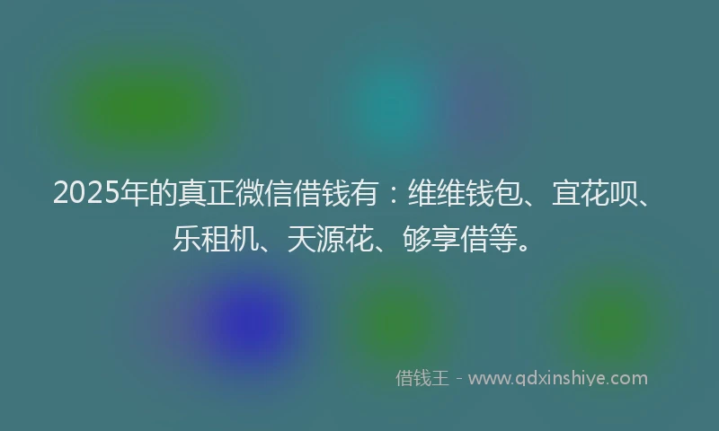2025年的真正微信借钱有：维维钱包、宜花呗、乐租机、天源花、够享借等。