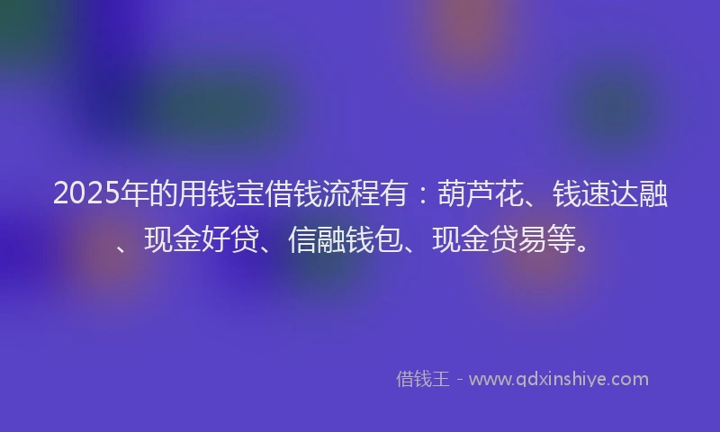 2025年的用钱宝借钱流程有：葫芦花、钱速达融、现金好贷、信融钱包、现金贷易等。