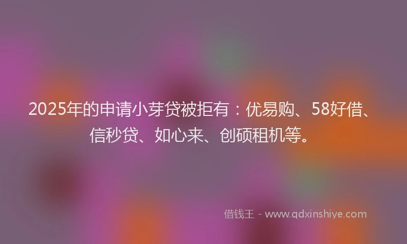 2025年的申请小芽贷被拒有：优易购、58好借、信秒贷、如心来、创硕租机等。