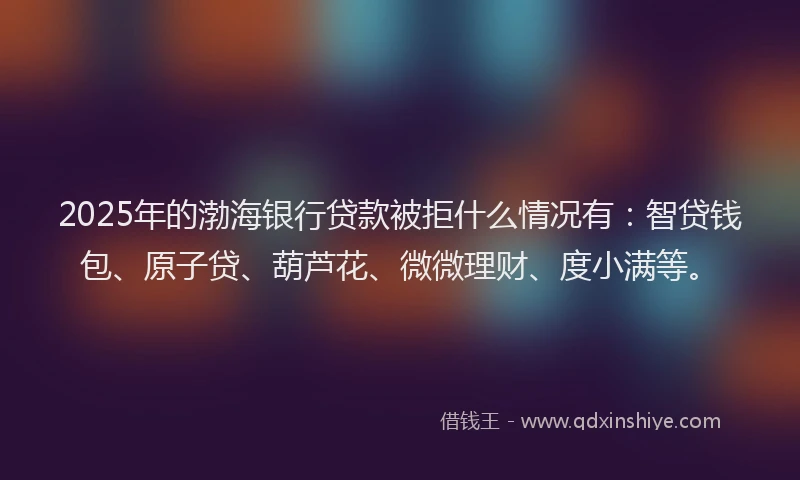 2025年的渤海银行贷款被拒什么情况有：智贷钱包、原子贷、葫芦花、微微理财、度小满等。