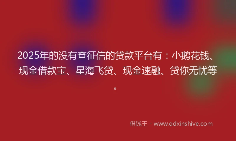 2025年的没有查征信的贷款平台有:小鹅花钱、现金借款宝、星海飞贷、现金速融、贷你无忧等。