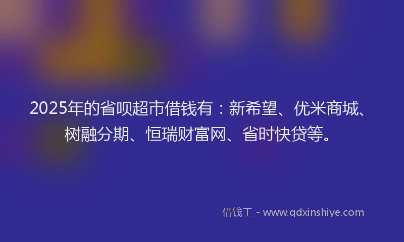 2025年的省呗超市借钱有：新希望、优米商城、树融分期、恒瑞财富网、省时快贷等。