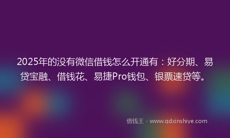 2025年的没有微信借钱怎么开通有：好分期、易贷宝融、借钱花、易捷Pro钱包、银票速贷等。