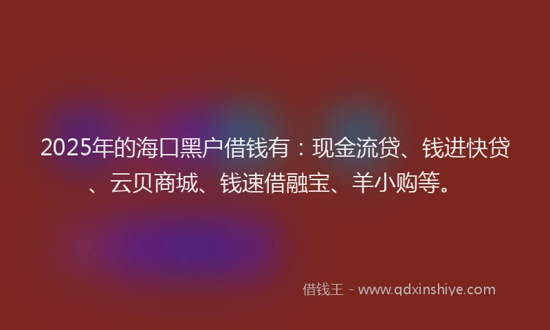 2025年的海口黑户借钱有：现金流贷、钱进快贷、云贝商城、钱速借融宝、羊小购等。