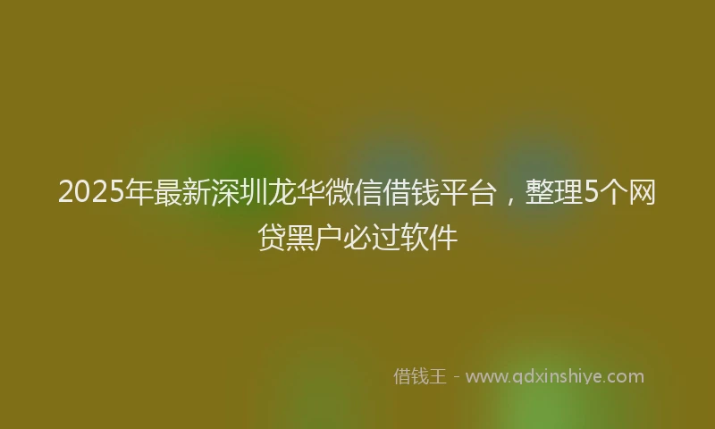 2025年最新深圳龙华微信借钱平台，整理5个网贷黑户必过软件