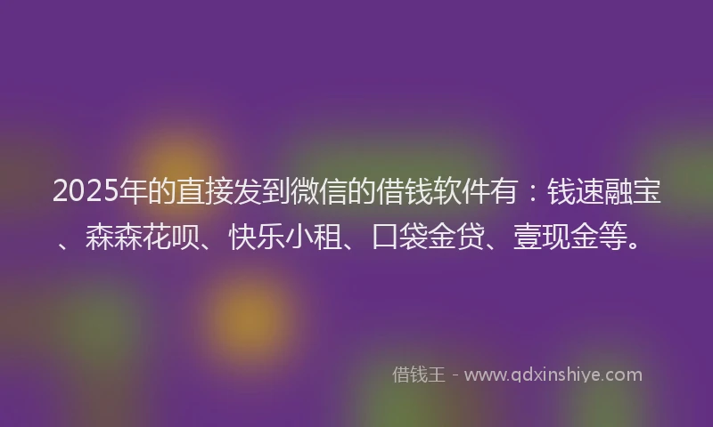2025年的直接发到微信的借钱软件有：钱速融宝、森森花呗、快乐小租、口袋金贷、壹现金等。