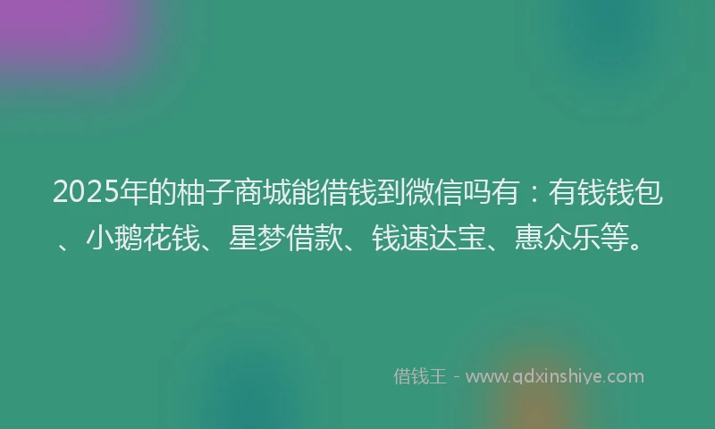 2025年的柚子商城能借钱到微信吗有：有钱钱包、小鹅花钱、星梦借款、钱速达宝、惠众乐等。