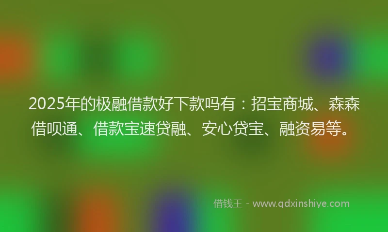 2025年的极融借款好下款吗有：招宝商城、森森借呗通、借款宝速贷融、安心贷宝、融资易等。