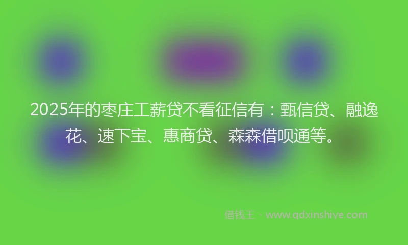 2025年的枣庄工薪贷不看征信有：甄信贷、融逸花、速下宝、惠商贷、森森借呗通等。