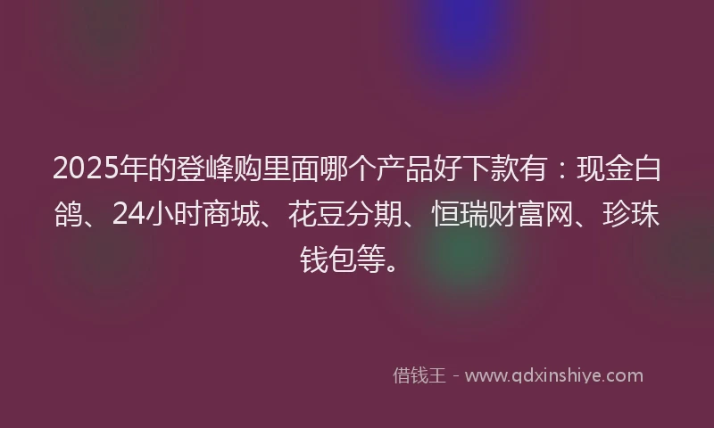 2025年的登峰购里面哪个产品好下款有：现金白鸽、24小时商城、花豆分期、恒瑞财富网、珍珠钱包等。