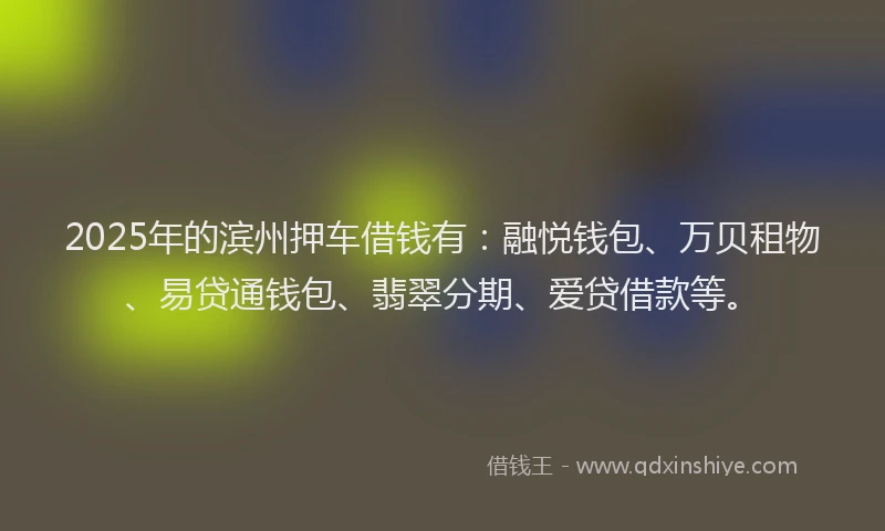 2025年的滨州押车借钱有：融悦钱包、万贝租物、易贷通钱包、翡翠分期、爱贷借款等。