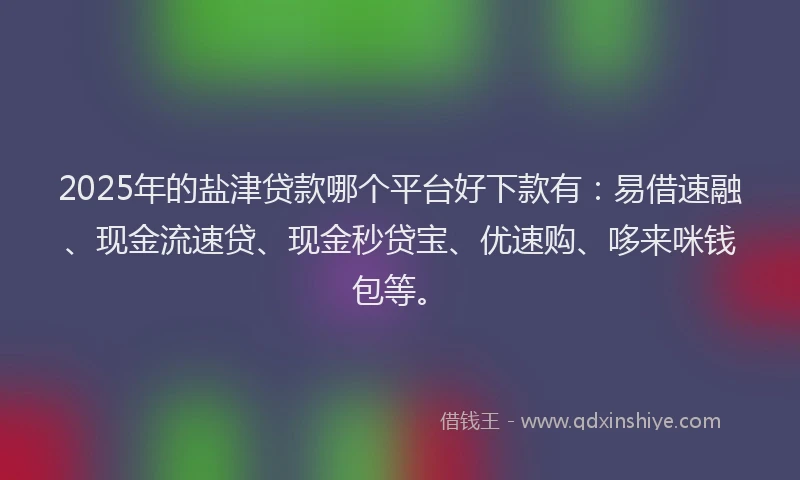 2025年的盐津贷款哪个平台好下款有：易借速融、现金流速贷、现金秒贷宝、优速购、哆来咪钱包等。