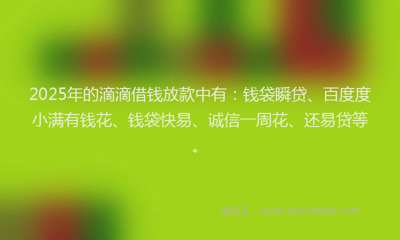 2025年的滴滴借钱放款中有：钱袋瞬贷、百度度小满有钱花、钱袋快易、诚信一周花、还易贷等。