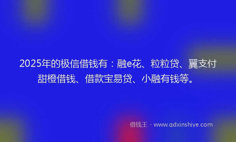 2025年的极信借钱有：融e花、粒粒贷、翼支付甜橙借钱、借款宝易贷、小融有钱等。