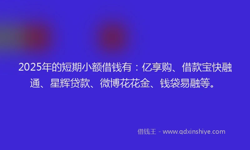 2025年的短期小额借钱有：亿享购、借款宝快融通、星辉贷款、微博花花金、钱袋易融等。