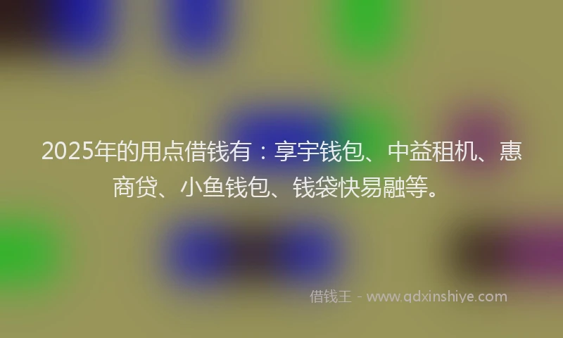2025年的用点借钱有：享宇钱包、中益租机、惠商贷、小鱼钱包、钱袋快易融等。