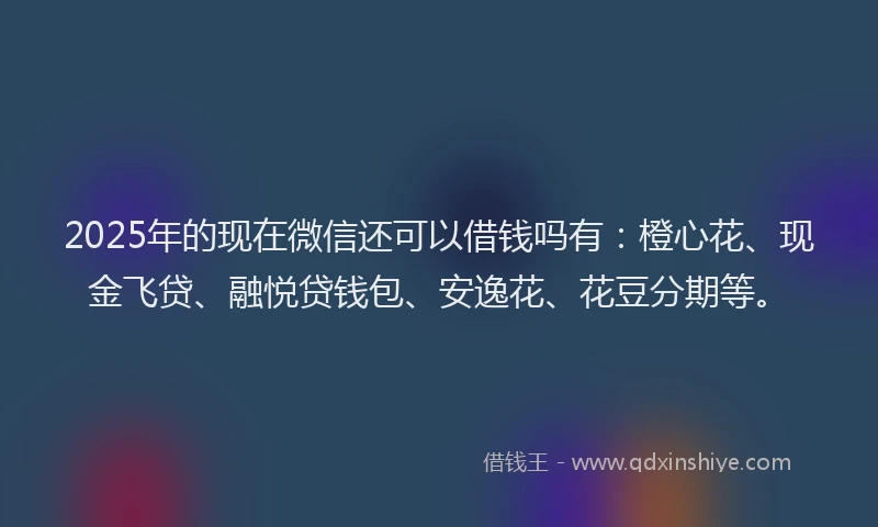 2025年的现在微信还可以借钱吗有：橙心花、现金飞贷、融悦贷钱包、安逸花、花豆分期等。