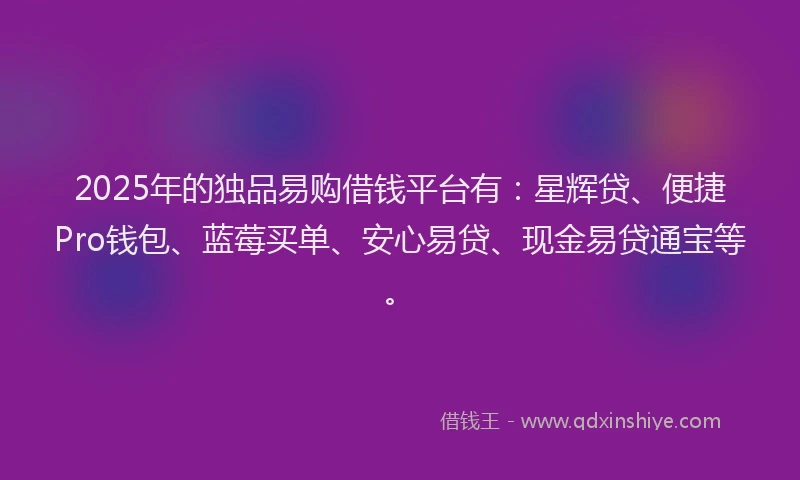 2025年的独品易购借钱平台有：星辉贷、便捷Pro钱包、蓝莓买单、安心易贷、现金易贷通宝等。