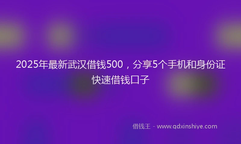 2025年最新武汉借钱500，分享5个手机和身份证快速借钱口子