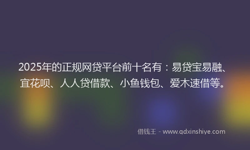 2025年的正规网贷平台前十名有：易贷宝易融、宜花呗、人人贷借款、小鱼钱包、爱木速借等。