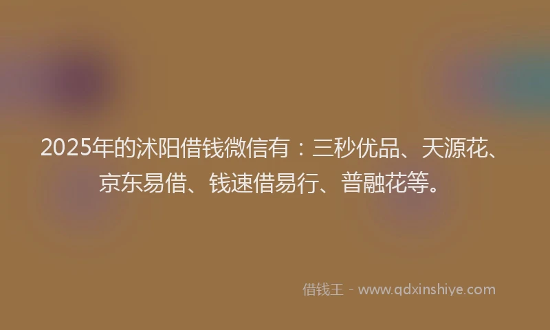 2025年的沭阳借钱微信有：三秒优品、天源花、京东易借、钱速借易行、普融花等。
