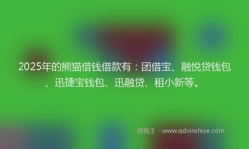 2025年的熊猫借钱借款有：团借宝、融悦贷钱包、迅捷宝钱包、迅融贷、租小新等。