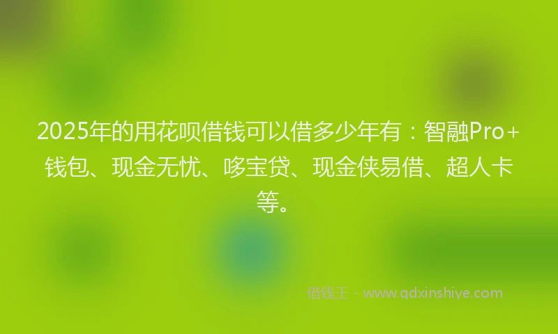 2025年的用花呗借钱可以借多少年有：智融Pro+钱包、现金无忧、哆宝贷、现金侠易借、超人卡等。
