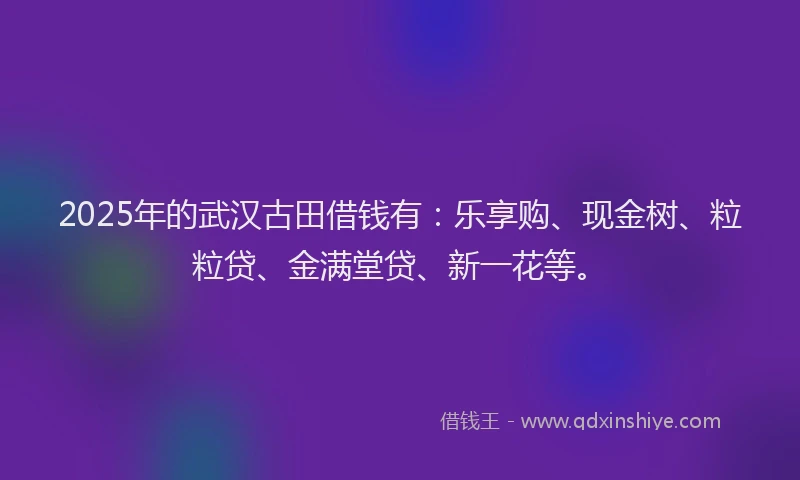 2025年的武汉古田借钱有：乐享购、现金树、粒粒贷、金满堂贷、新一花等。