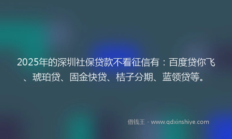 2025年的深圳社保贷款不看征信有：百度贷你飞、琥珀贷、固金快贷、桔子分期、蓝领贷等。