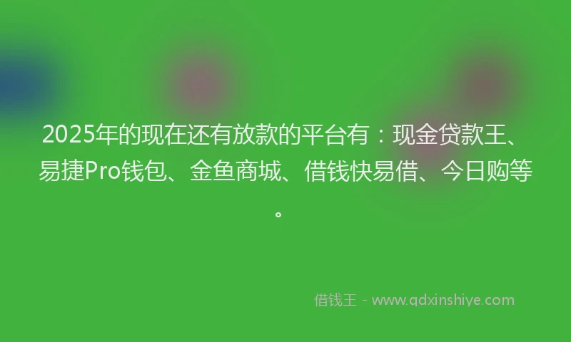 2025年的现在还有放款的平台有：现金贷款王、易捷Pro钱包、金鱼商城、借钱快易借、今日购等。