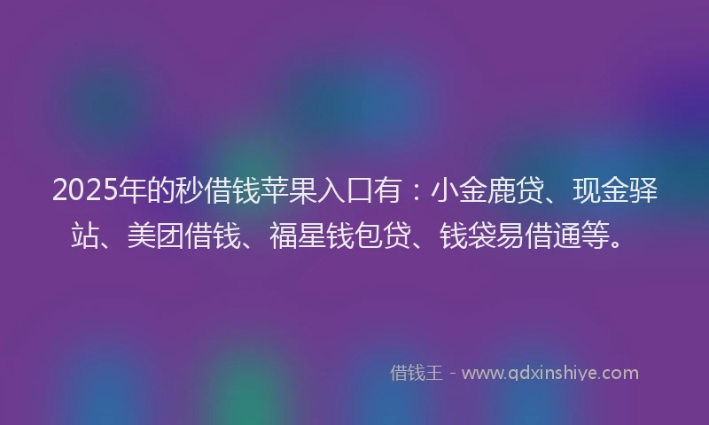 2025年的秒借钱苹果入口有：小金鹿贷、现金驿站、美团借钱、福星钱包贷、钱袋易借通等。