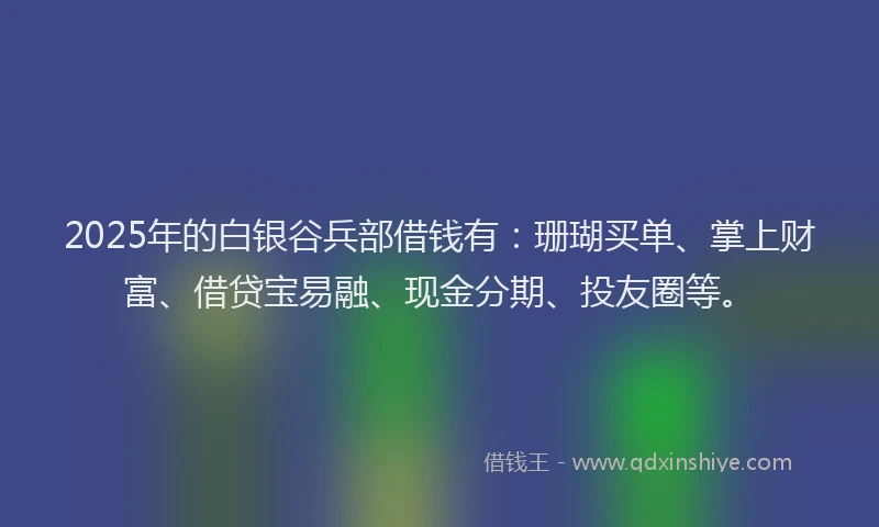 2025年的白银谷兵部借钱有：珊瑚买单、掌上财富、借贷宝易融、现金分期、投友圈等。