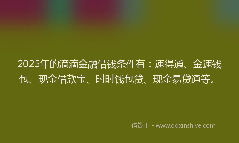 2025年的滴滴金融借钱条件有：速得通、金速钱包、现金借款宝、时时钱包贷、现金易贷通等。