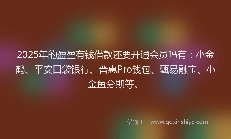 2025年的盈盈有钱借款还要开通会员吗有：小金鹤、平安口袋银行、普惠Pro钱包、甄易融宝、小金鱼分期等。