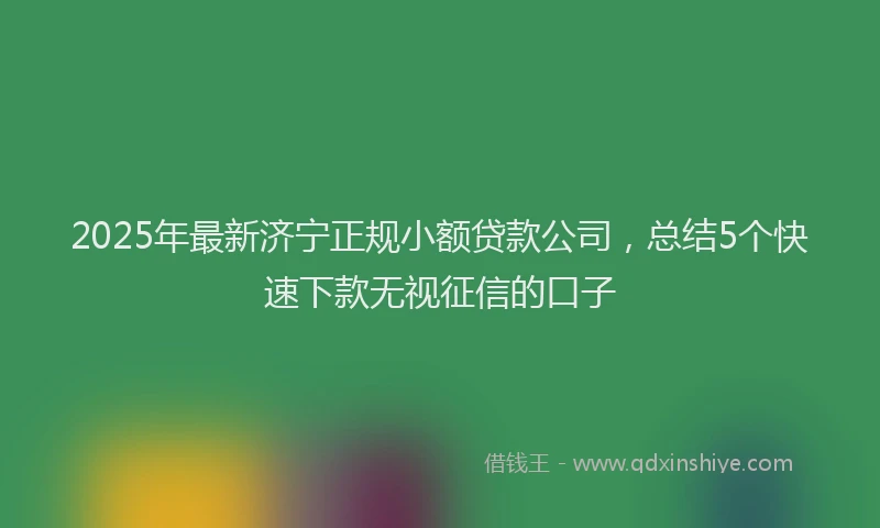 2025年最新济宁正规小额贷款公司，总结5个快速下款无视征信的口子
